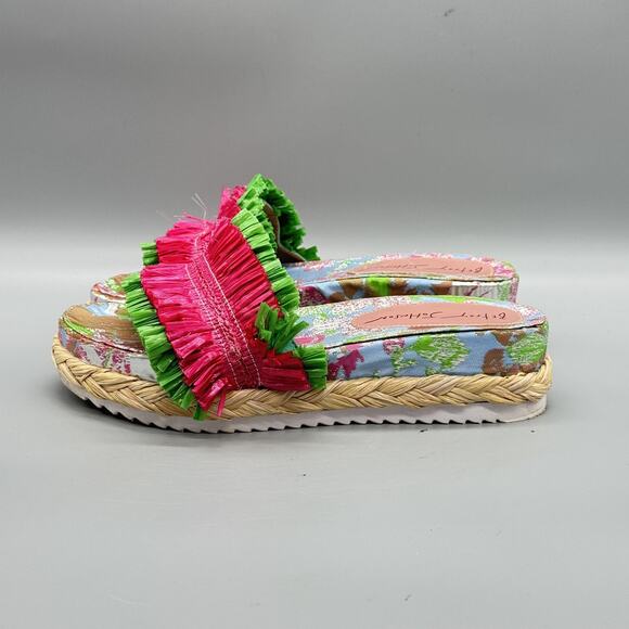 Betsey Johnson Sandals Womens 7 Multicolor Floral Fringe Espadrille Wedge Shoes - Picture 3 of 9